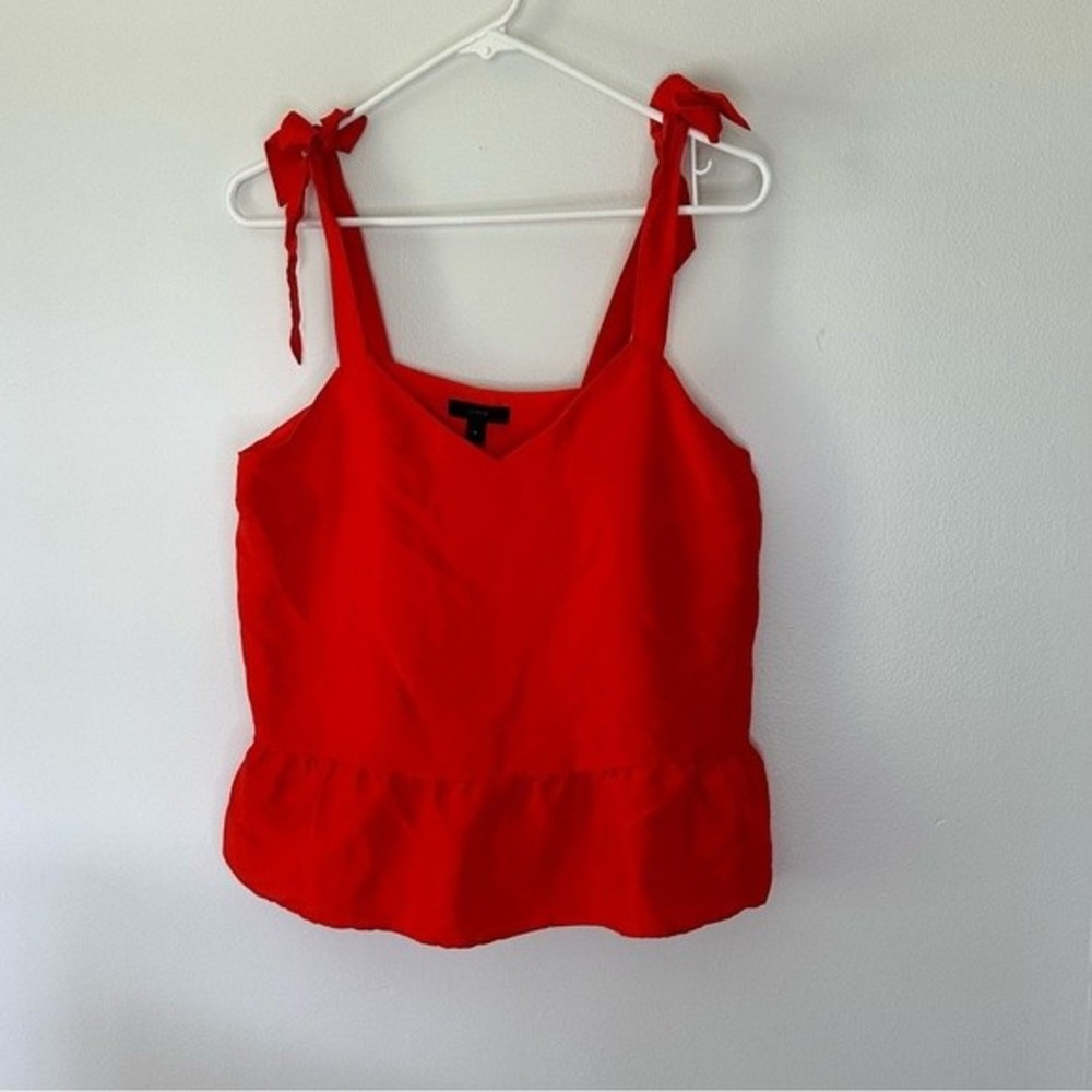 J. Crew Red 100% Silk Tie-Shoulder Bow Peplum Camisole Tank Top Size 4